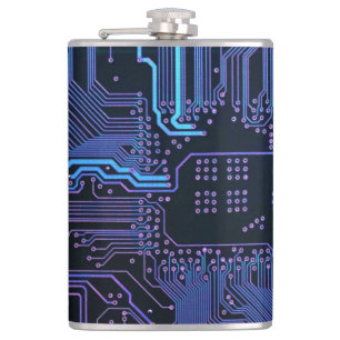 Geek Out Nerd PCB Blue Electronic Circuit Board Hip Flask