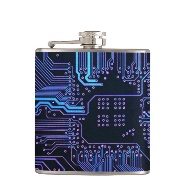 Geek Out Nerd PCB Blue Electronic Circuit Board  Hip Flask (Front)
