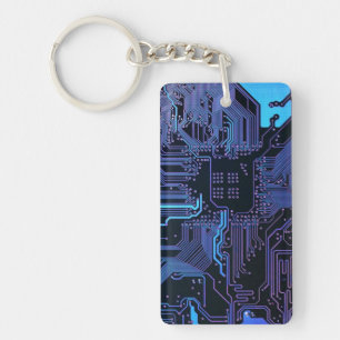 Geek Out Nerd PCB Blue Electronic Circuit Board  Key Ring