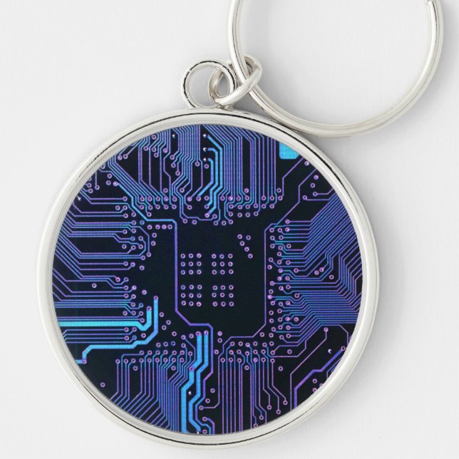 Geek Out Nerd PCB Blue Electronic Circuit Board  Key Ring (Front)