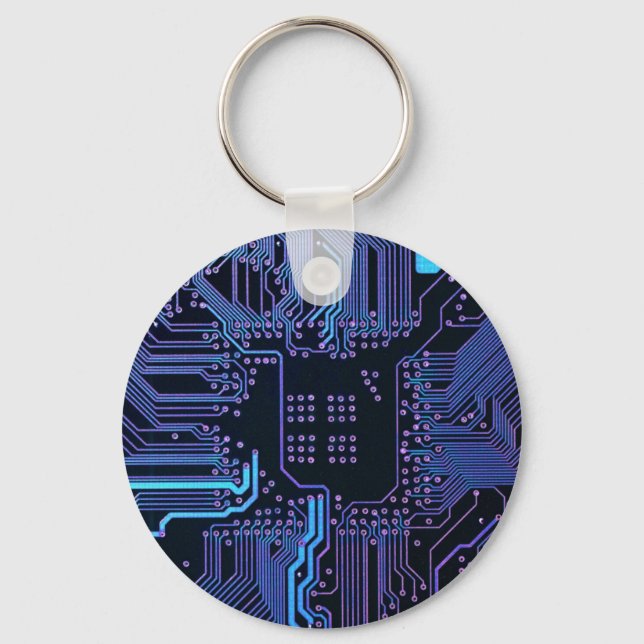 Geek Out Nerd PCB Blue Electronic Circuit Board  Key Ring (Front)