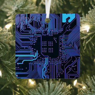 Geek Out Nerd PCB Blue Electronic Circuit Board Metal Tree Decoration