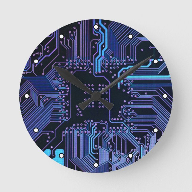 Geek Out Nerd PCB Blue Electronic Circuit Board  Round Clock (Front)