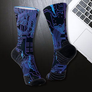 Geek Out Nerd PCB Blue Electronic Circuit Board Socks