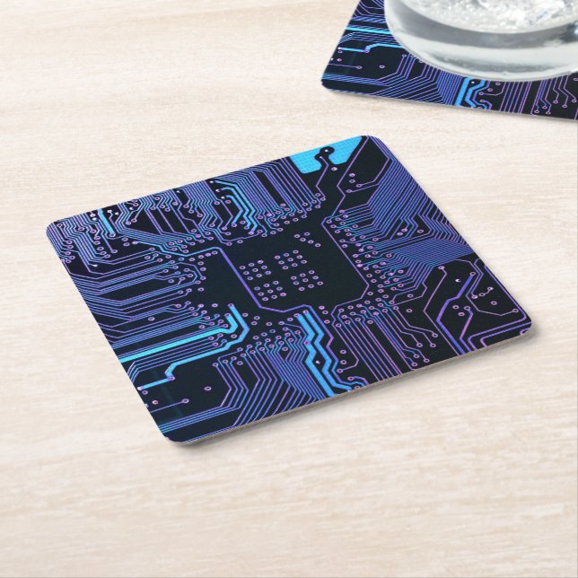 Geek Out Nerd PCB Blue Electronic Circuit Board  Square Paper Coaster (Angled)