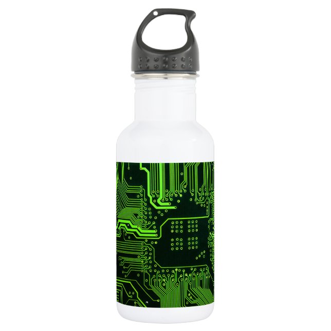 Geek Out Nerd PCB Green Electronic Circuit Board  532 Ml Water Bottle (Front)
