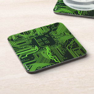 Geek Out Nerd PCB Green Electronic Circuit Board  Coaster