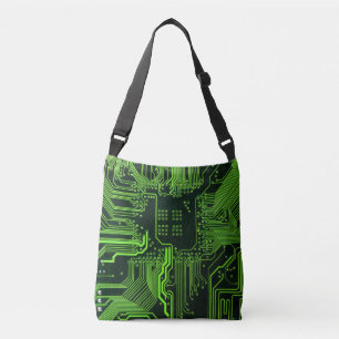 Geek Out Nerd PCB Green Electronic Circuit Board Crossbody Bag
