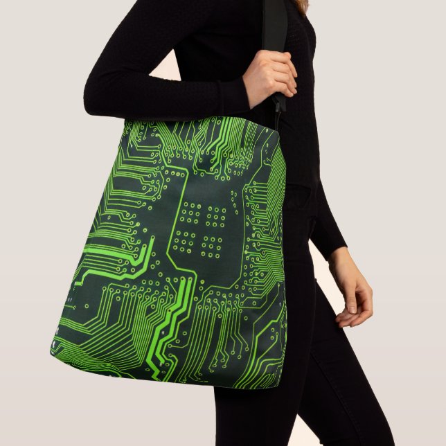 Geek Out Nerd PCB Green Electronic Circuit Board  Crossbody Bag (Close Up)