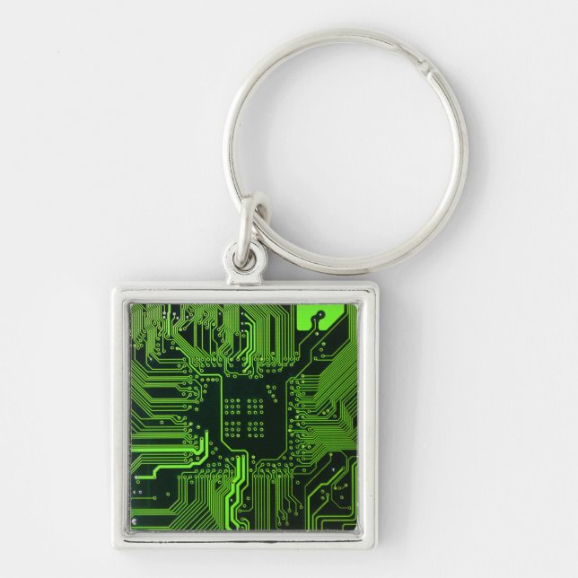 Geek Out Nerd PCB Green Electronic Circuit Board  Key Ring (Front)