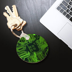 Geek Out Nerd PCB Green Electronic Circuit Board Key Ring