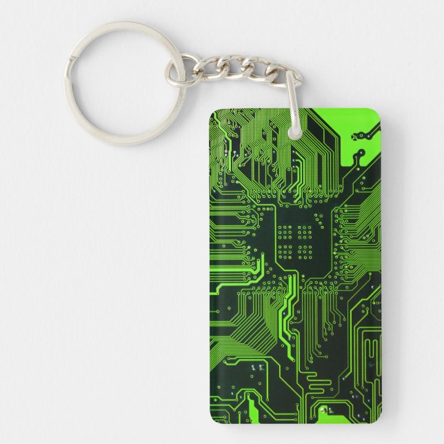Geek Out Nerd PCB Green Electronic Circuit Board  Key Ring (Front)