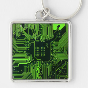 Geek Out Nerd PCB Green Electronic Circuit Board Key Ring