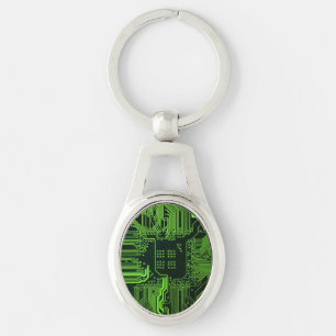 Geek Out Nerd PCB Green Electronic Circuit Board Key Ring