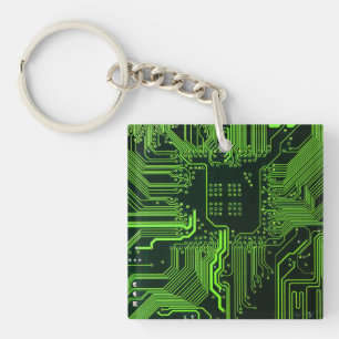 Geek Out Nerd PCB Green Electronic Circuit Board Key Ring