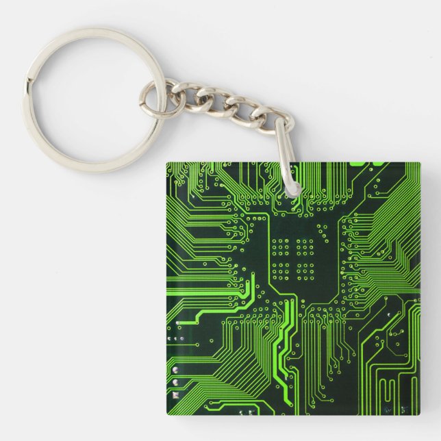 Geek Out Nerd PCB Green Electronic Circuit Board  Key Ring (Front)