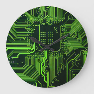 Geek Out Nerd PCB Green Electronic Circuit Board  Large Clock