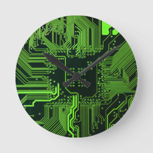 Geek Out Nerd PCB Green Electronic Circuit Board Round Clock