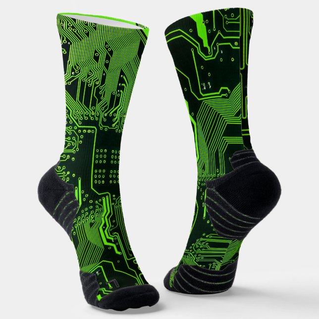 Geek Out Nerd PCB Green Electronic Circuit Board  Socks (Angled)