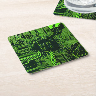 Geek Out Nerd PCB Green Electronic Circuit Board Square Paper Coaster