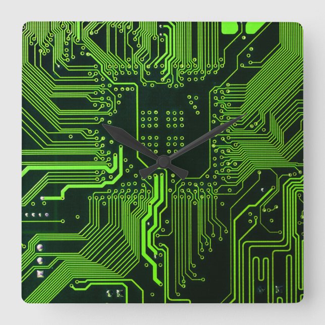 Geek Out Nerd PCB Green Electronic Circuit Board  Square Wall Clock (Front)