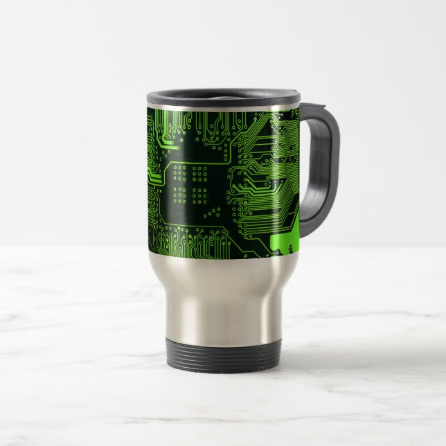 Geek Out Nerd PCB Green Electronic Circuit Board  Travel Mug (Front Right)