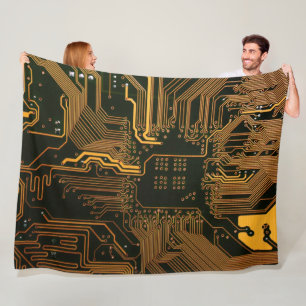 Geek Out Nerd PCB Orange Electronic Circuit Board  Fleece Blanket
