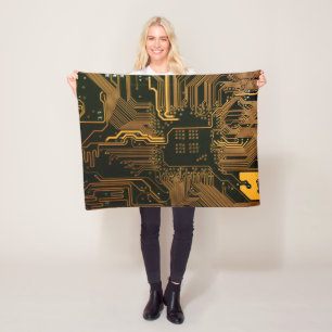 Geek Out Nerd PCB Orange Electronic Circuit Board  Fleece Blanket