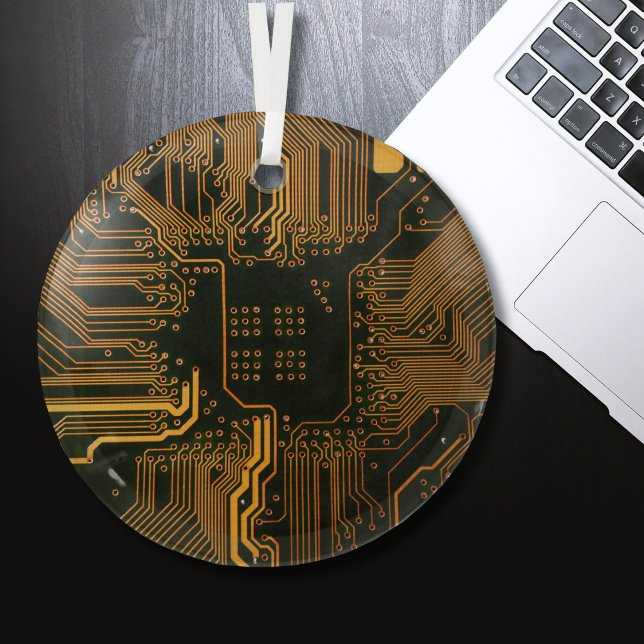 Geek Out Nerd PCB Orange Electronic Circuit Board  Glass Tree Decoration (Creator Uploaded)