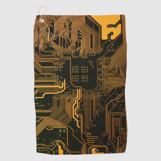 Geek Out Nerd PCB Orange Electronic Circuit Board  Golf Towel (Front)