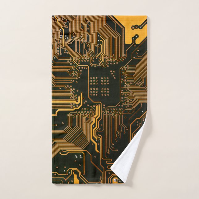 Geek Out Nerd PCB Orange Electronic Circuit Board  Hand Towel (Hand Towel)