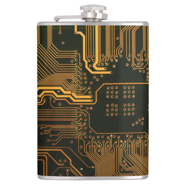 Geek Out Nerd PCB Orange Electronic Circuit Board  Hip Flask (Front)