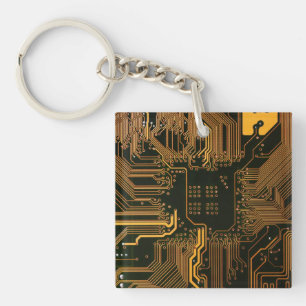 Geek Out Nerd PCB Orange Electronic Circuit Board Key Ring