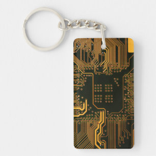 Geek Out Nerd PCB Orange Electronic Circuit Board Key Ring
