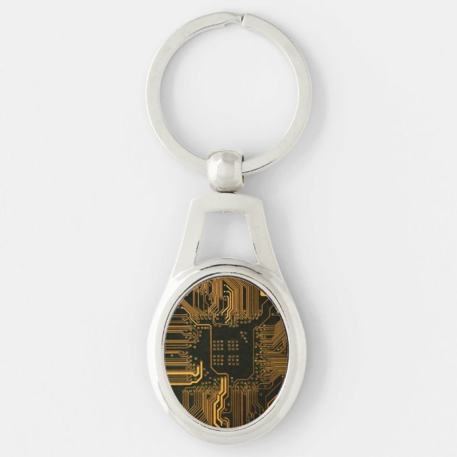 Geek Out Nerd PCB Orange Electronic Circuit Board  Key Ring (Front)