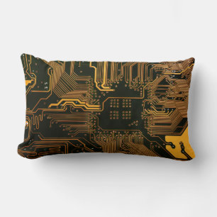 Geek Out Nerd PCB Orange Electronic Circuit Board  Lumbar Cushion