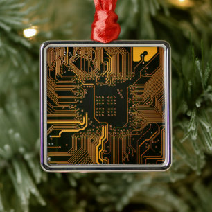 Geek Out Nerd PCB Orange Electronic Circuit Board  Metal Tree Decoration