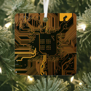 Geek Out Nerd PCB Orange Electronic Circuit Board  Metal Tree Decoration