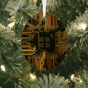 Geek Out Nerd PCB Orange Electronic Circuit Board  Metal Tree Decoration