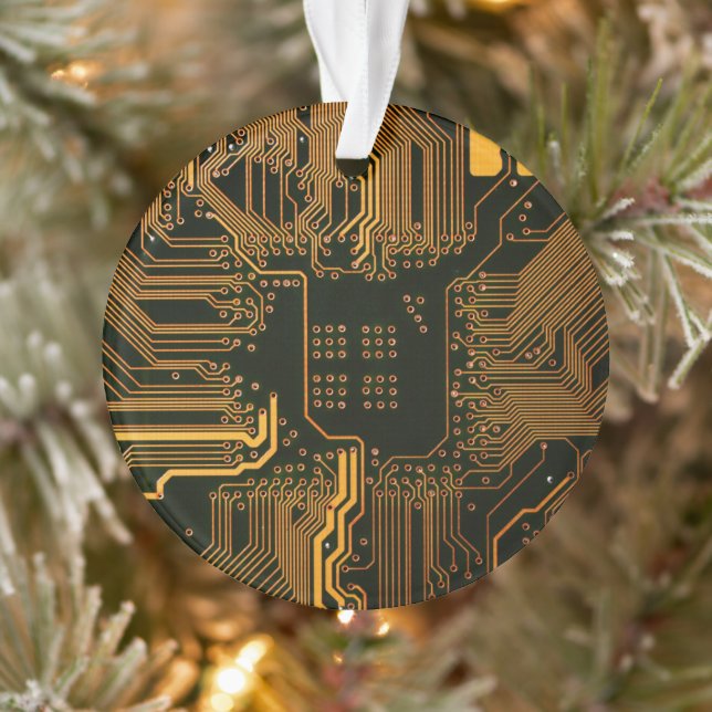 Geek Out Nerd PCB Orange Electronic Circuit Board  Ornament (Tree)