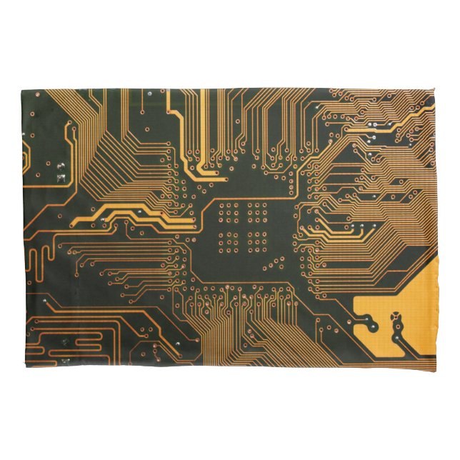 Geek Out Nerd PCB Orange Electronic Circuit Board  Pillowcase (Front-Left)