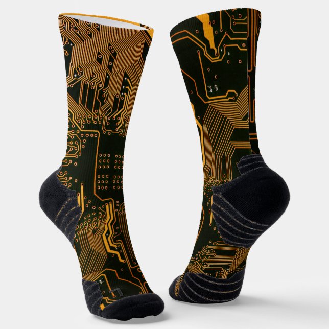 Geek Out Nerd PCB Orange Electronic Circuit Board  Socks (Angled)