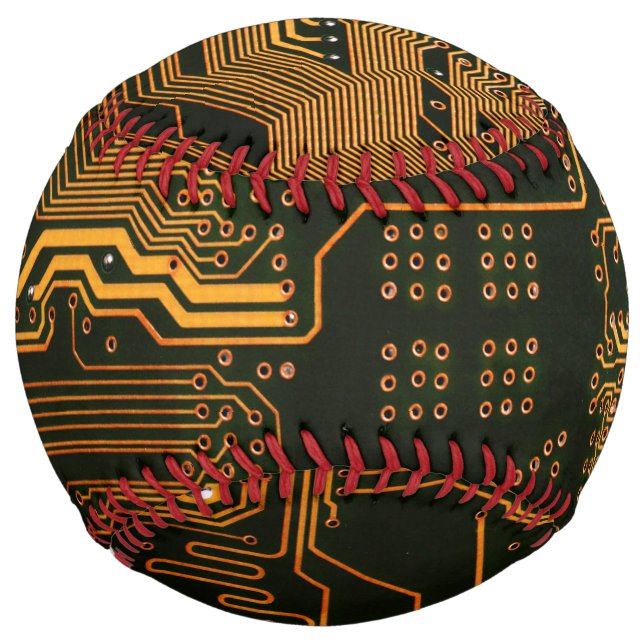 Geek Out Nerd PCB Orange Electronic Circuit Board  Softball (Front)