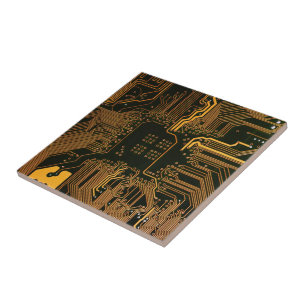 Geek Out Nerd PCB Orange Electronic Circuit Board  Tile