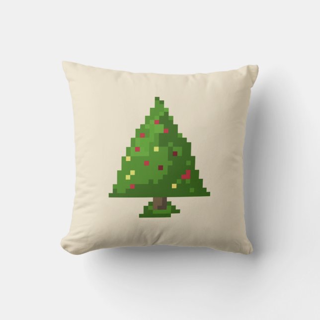 Geek Pixel 8bit Christmas Tree Cushion (Front)