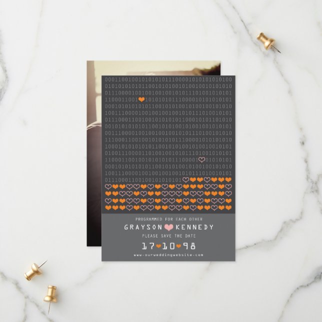 Geek Programmed For Love Binary Code Save The Date (Front/Back In Situ)