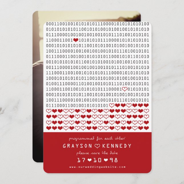 Geek Programmed For Love Simple Binary Code Photo Save The Date (Front/Back)
