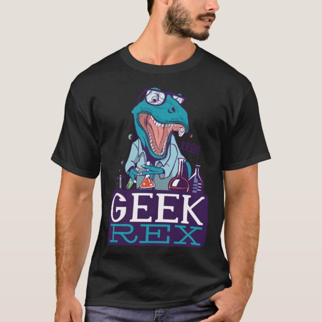 Geek Rex Rex Science Dinosaur Professor graphic T-Shirt (Front)