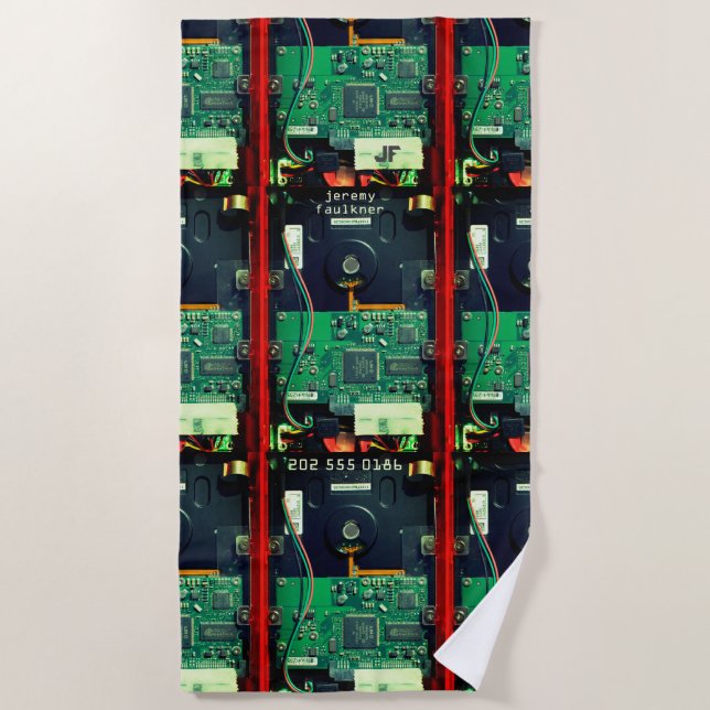 Geek robotic printed circuit board electronic Cool Beach Towel (Front)