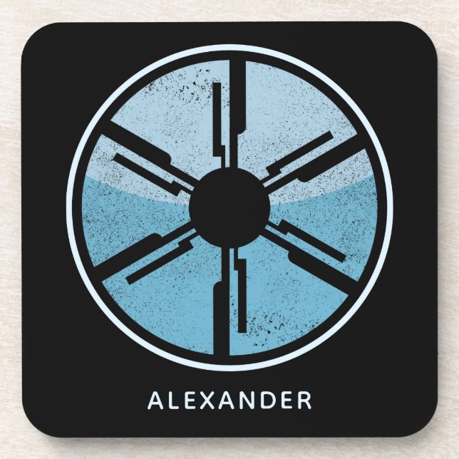 Geek Sci Fi Distressed Cosmic Space Blue Ombre Coaster (Front)